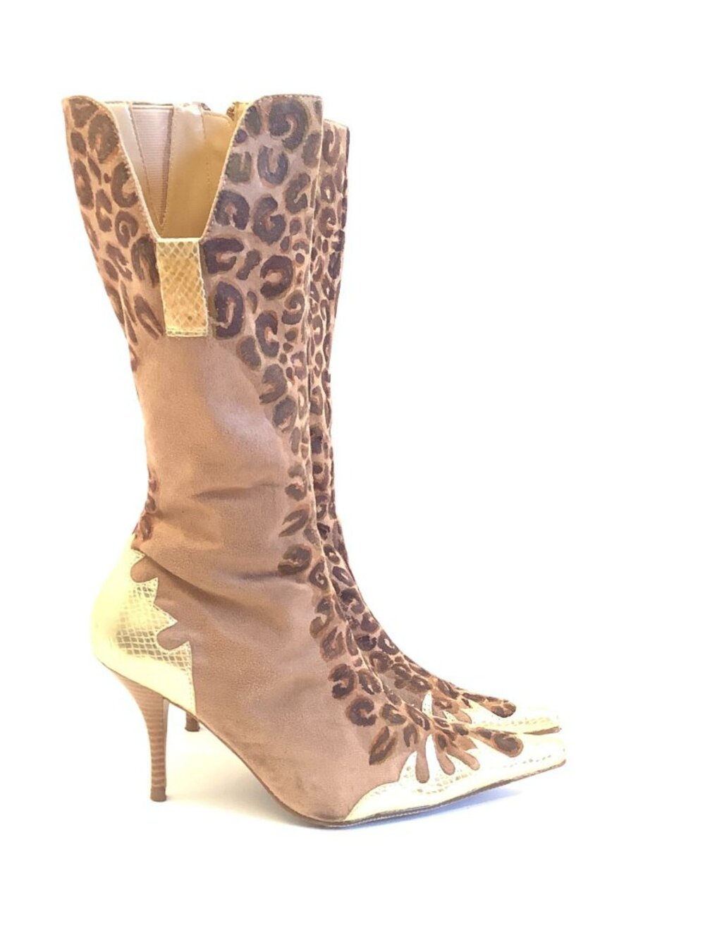 Vintage Costume Boots Leopard Metallic Gold High Heel